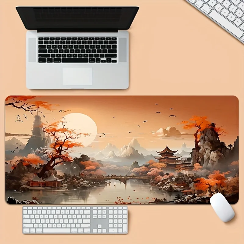 

Traditional Ink Landscape Gaming Mouse Pad Non-Slip Rubber Base Large Desk Mat for Office and Home for Desktops Laptop and PC