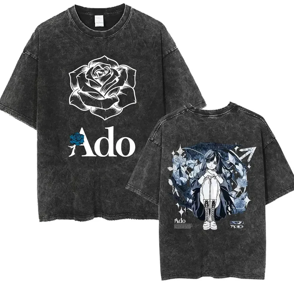 

Японская футболка Ado Global Tour Mercah, лето 2024, мужская и женская одежда, свободный свободный топ в стиле ретро, футболка из чистого хлопка