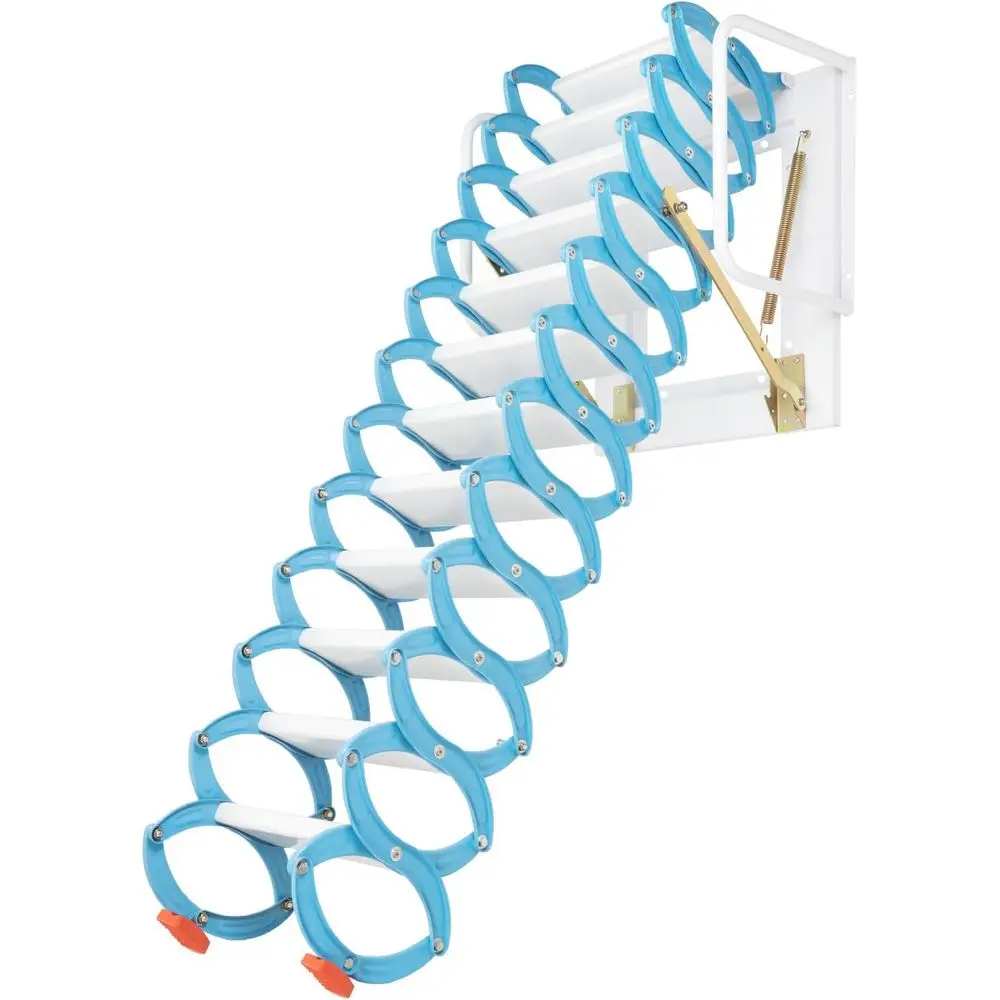 

Collapsible Metal Wall-Mounted Attic Ladder, 881.85lbs Load Capacity, with Handrail for Pull-Down Access to Lofts, Garages, Roof