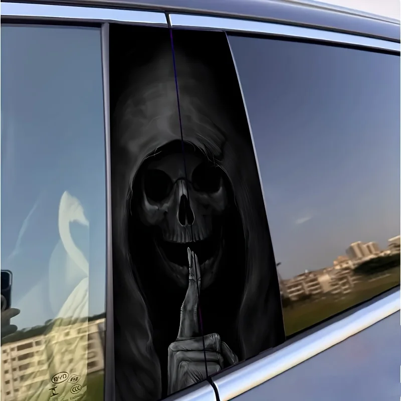 

1Piece Creative Black Skull Hat 2 Pack "Silent Driving" Car Sticker for B Pillar External Accessories Watertight Halloween Gifts