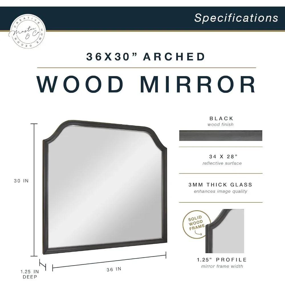 Wood Arched Wall Mirr or Bathroom Mirror 36 Inch X 30 Inch Bedroom Mirrors Fixture Home Improvement Freight free