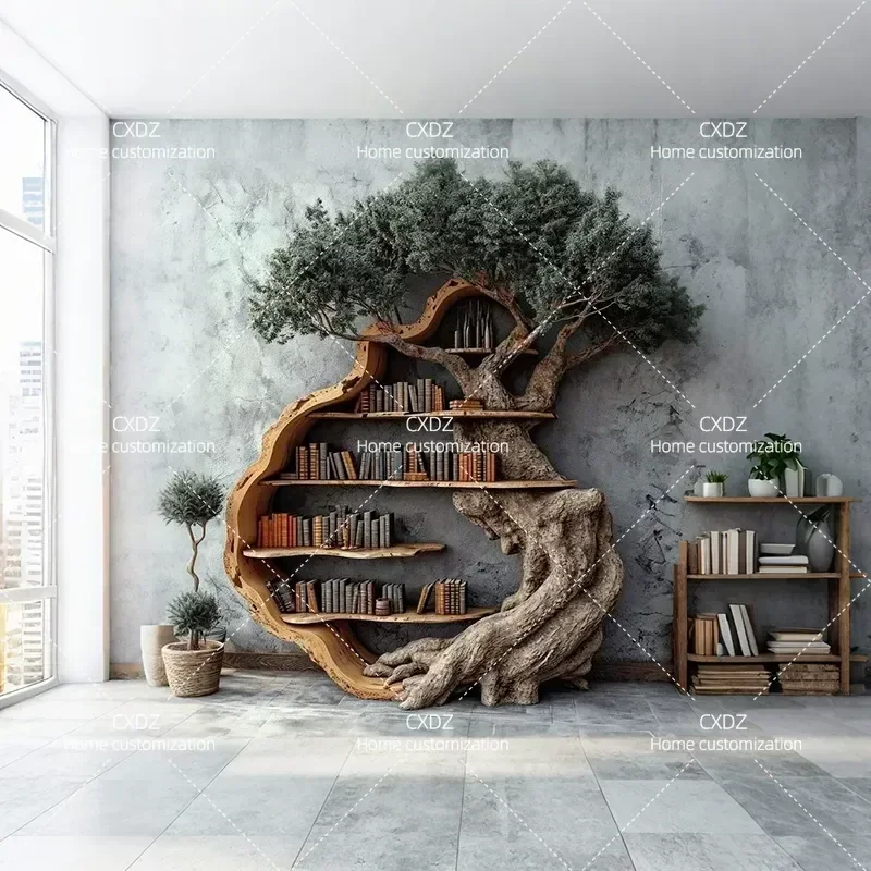 Large Artificial Tree Bookshelf Indoor Office Decor Simulation Green Plant Landscape Soft Decoration Custom Faux Foliage