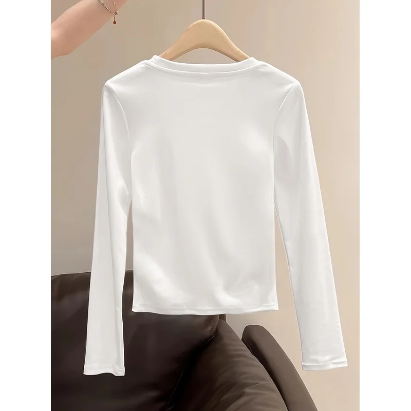 Y2K Women Cherub Angel DIVINE Print Long Sleeve Tee Slim Fit Crew Neck Crop Top