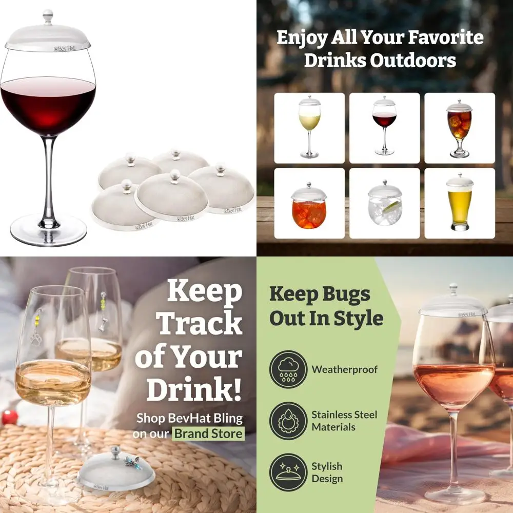 

Stainless Steel Drink Covers Set of 6, Outdoor Wine Glass Protection for Cocktails, Coffee, Tea, and Beer Cups