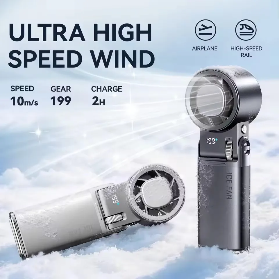 Mi Handheld Mini-Ventilator 6000mAh mit LCD-Display, 199-stufige Geschwindigkeitsanpassung, USB-wiederaufladbar, Outdoor-Turbinenventilator, LED-Leuchten