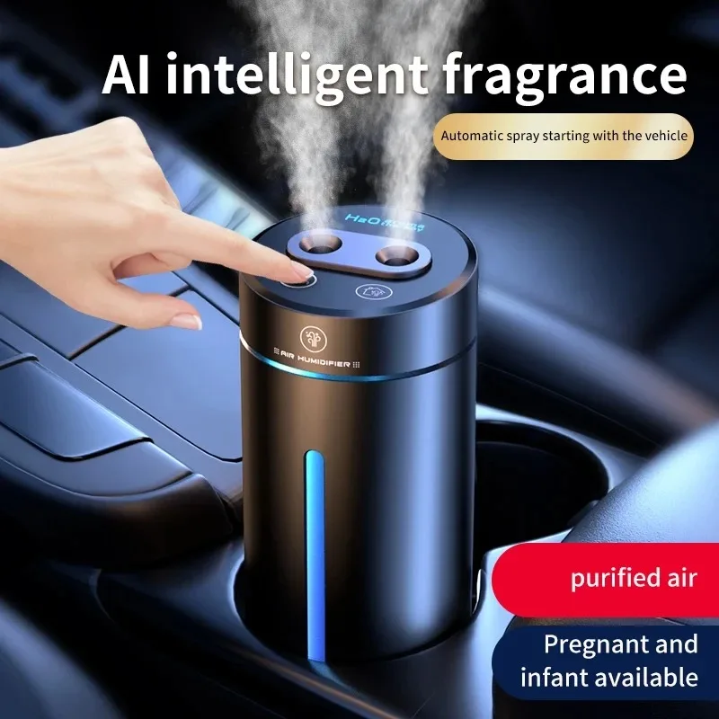 

380ML Air Humidifier Double Spray Vehicle USB Charging Mini Essential Oil Diffuser with Mood Light Wireless Car Aroma Humidifier