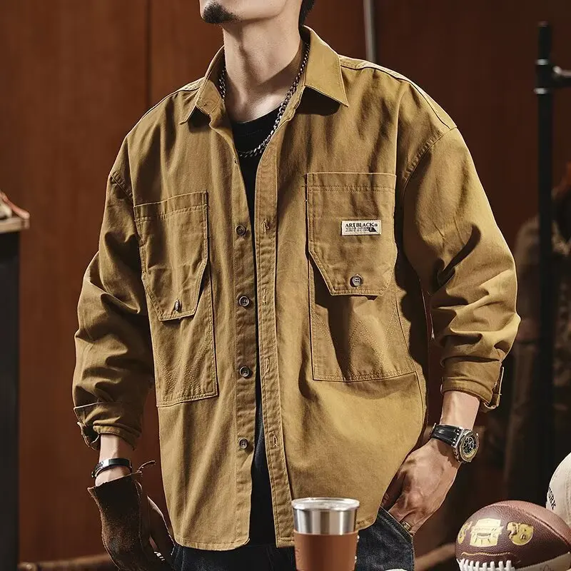 

Мужская повседневная рубашка из чистого хлопка American Sle Heavyweight для весны и осени, в стиле ретро, свободного кроя