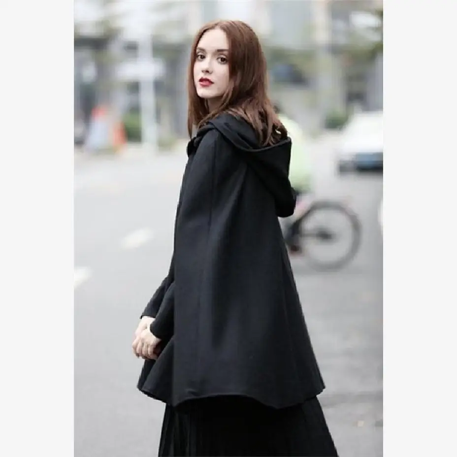 

Faionable Four-Color Hooded Scarf-Wrapped Extended Length Coat ort Sle Woolen Jaet with Belt for Women Commute Sle
