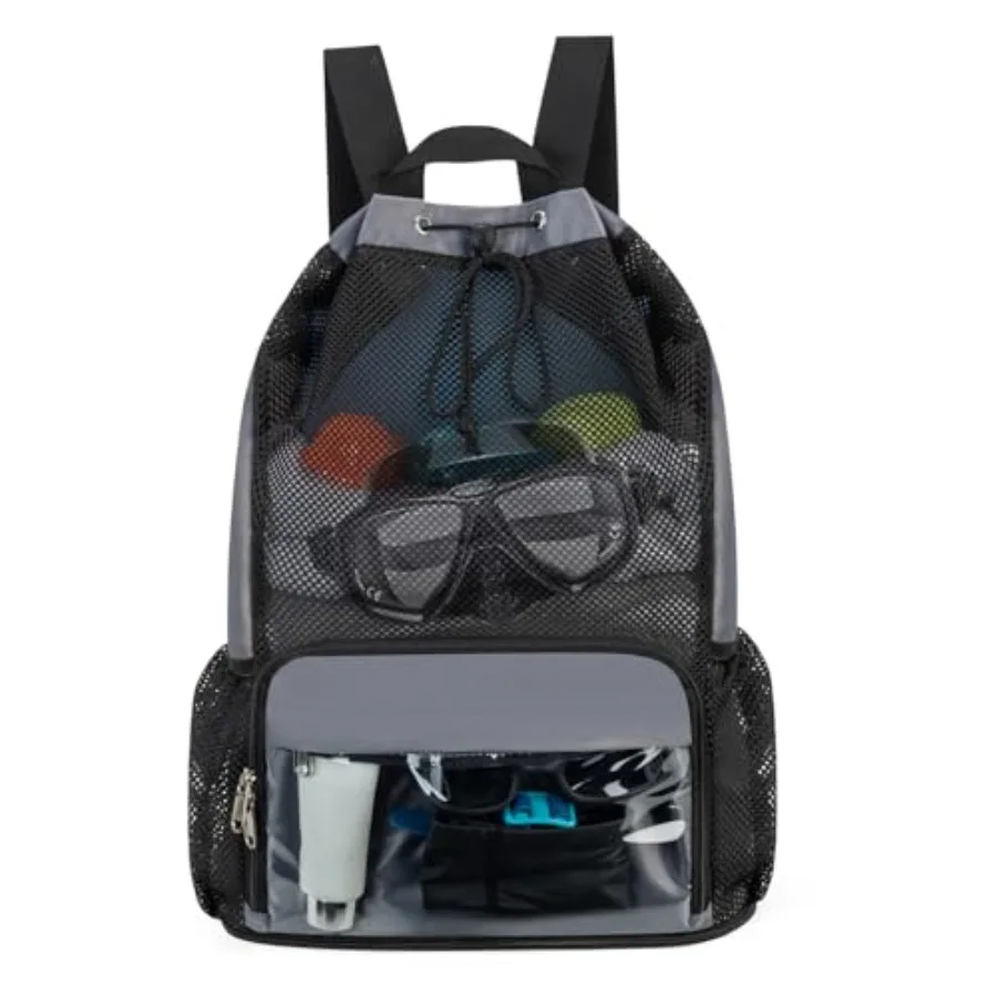 Drawstring Backpack Sandproof Beach Backpack with Shoe Compartment and Wet Pocket Waterproof Mesh Swim Bag Pool Bag for Gym, Tr