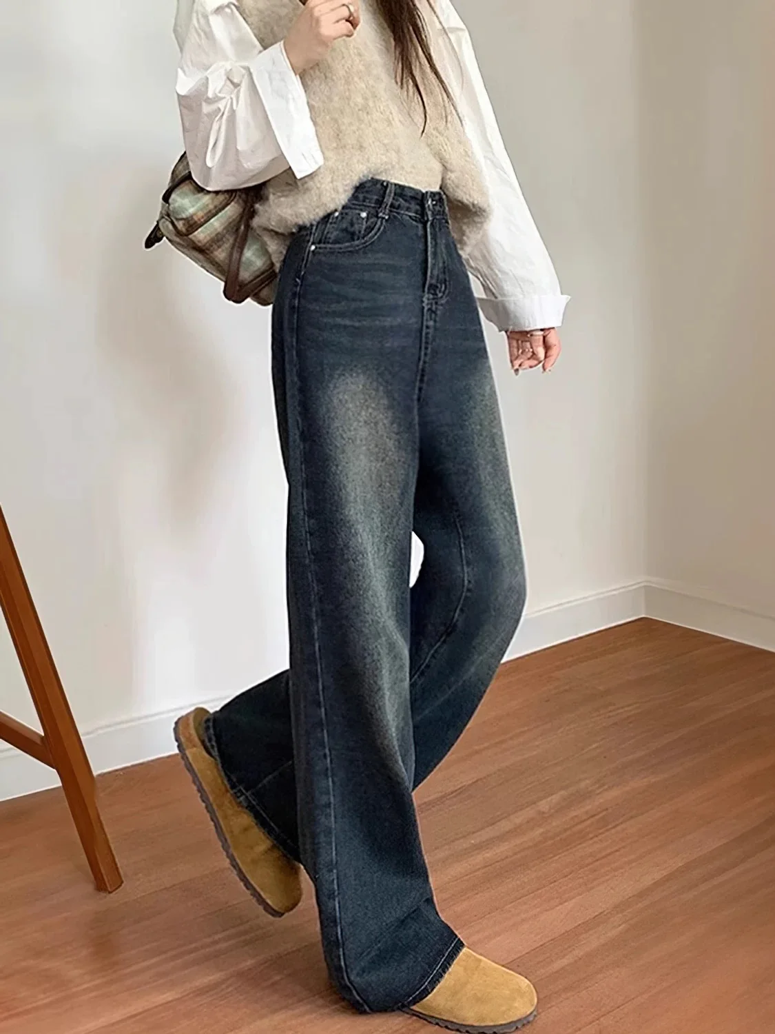 Y2K American Retro Jeans Women Wide Leg Micro Flared High Waist Drooping Non Stick Leg Floor Pants Autumn New Style view 2