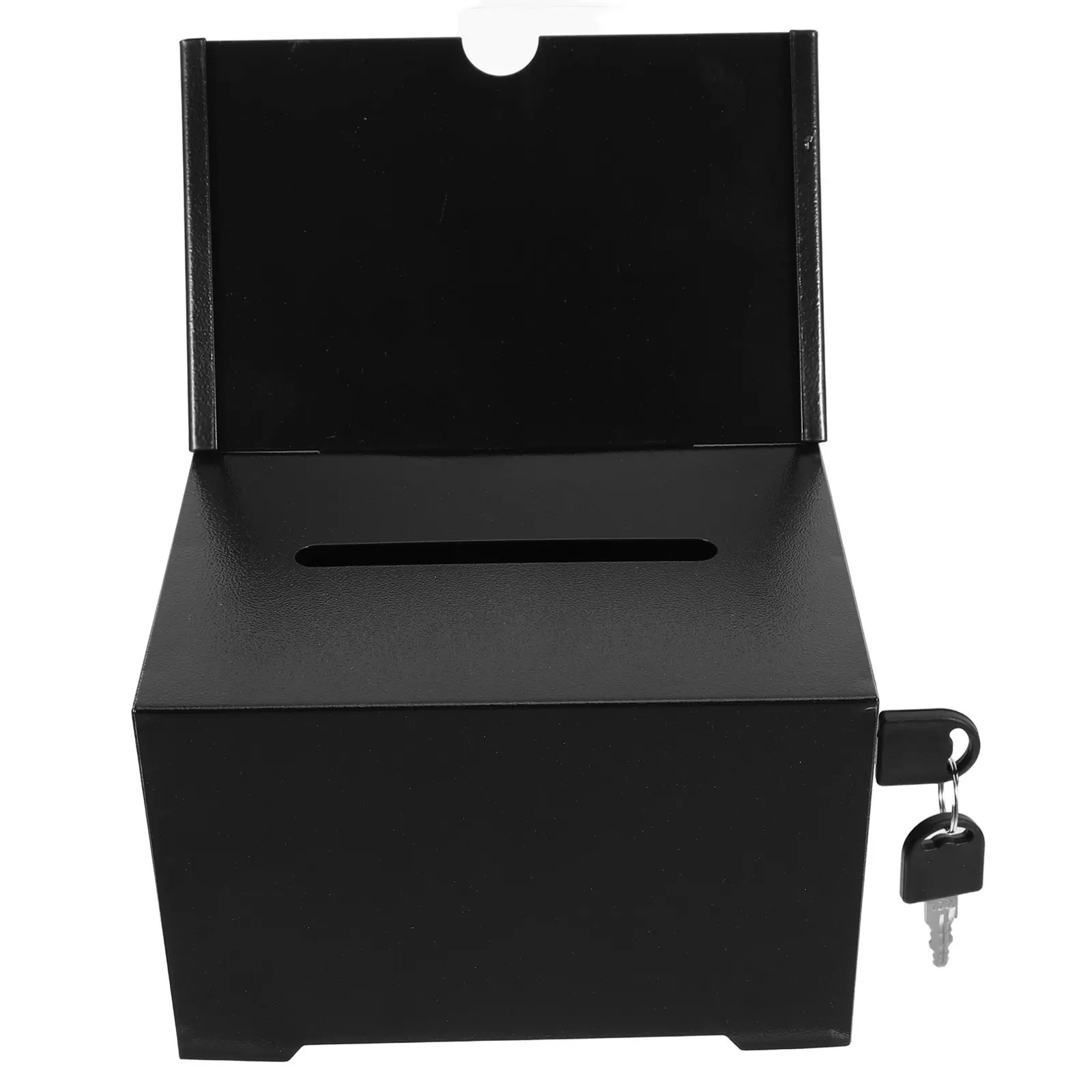 Metal Suggestion Box Black with Slot Lock Secure Donation Comment Feedback Collection Holder for Office School Fundraising