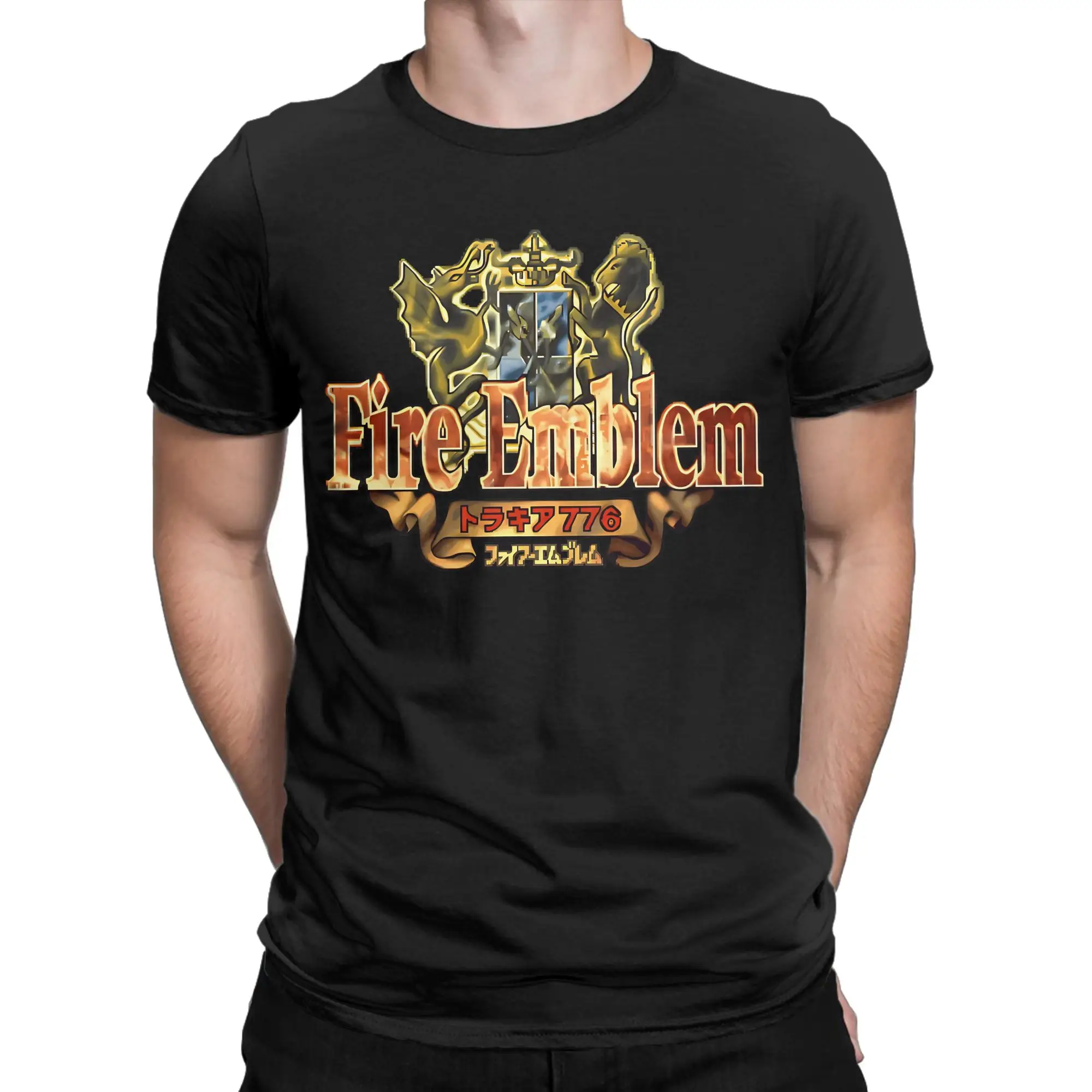 Golden Emblem Crest Japanese Subtitle  Graphic 100% Cotton T-Shirt Certified And Racists Tops Tees For Men
