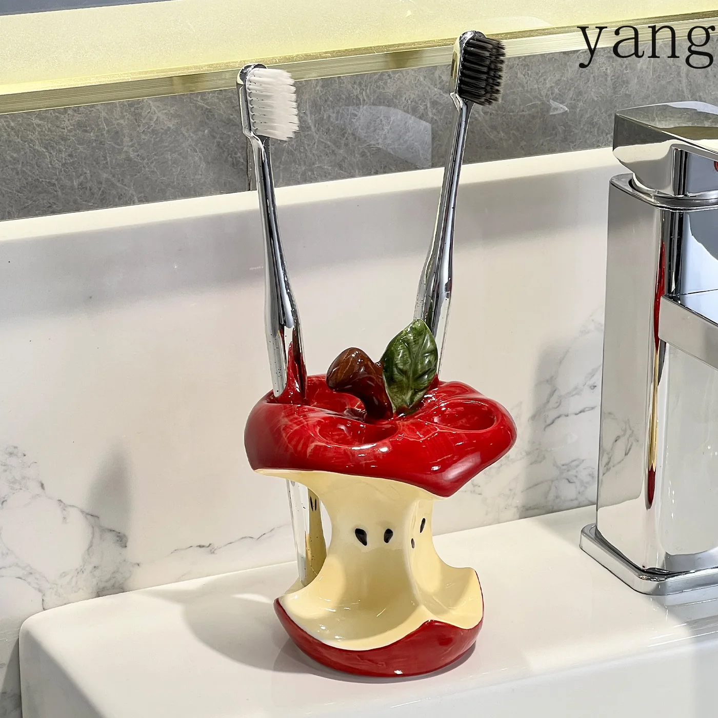 CX high value apple core toothbrush holder ceramic toothbrush base drain