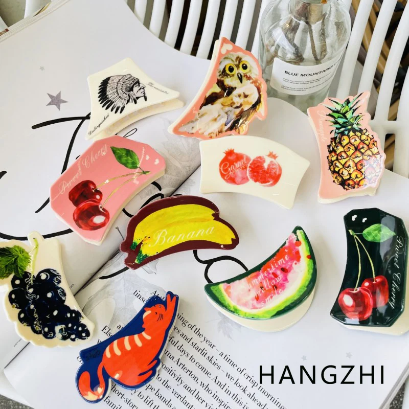 HANGZHI INES-Pinza para el pelo con estampado de plátano y sandía para mujer, accesorios para el cabello con fruta de verano, regalo colorido, joyería, novedad