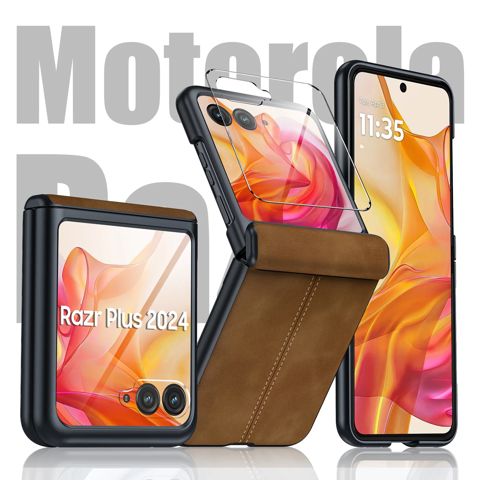 

Luxury Business Sle Leather Hinge Case For Moto Razr 2026 Ultra 70 60 Pro 50 Ultra With HD Glass Screen Protect Anti-drop Cover