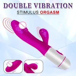 Consolador vibrador de conejo para mujeres adultas, potente vibración Dual, estimulación del clítoris del punto G, masturbadores, masajeador Vaginal, Juguetes sexuales