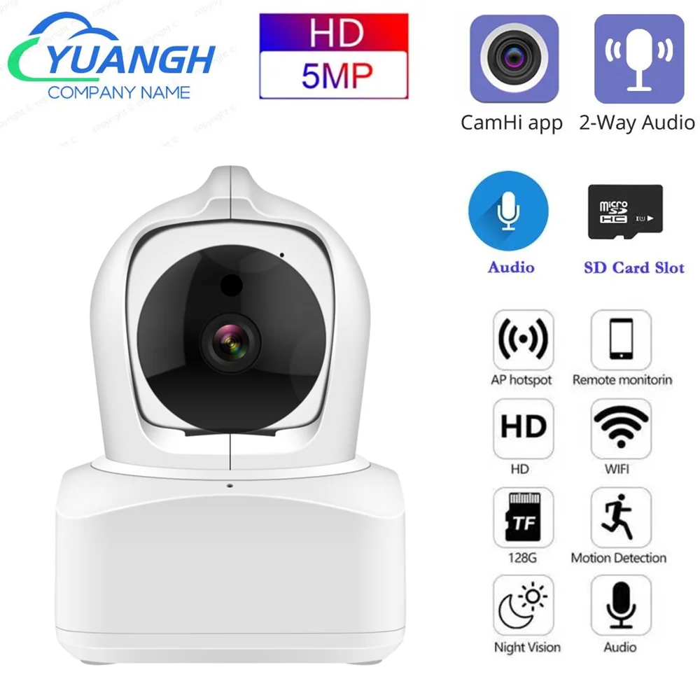 Kamera IP wifi 1080P nirkabel PTZ kamera kubah 5MP CCTV keamanan dalam ruangan Audio dua arah P2P CamHi APP dengan Port RJ45