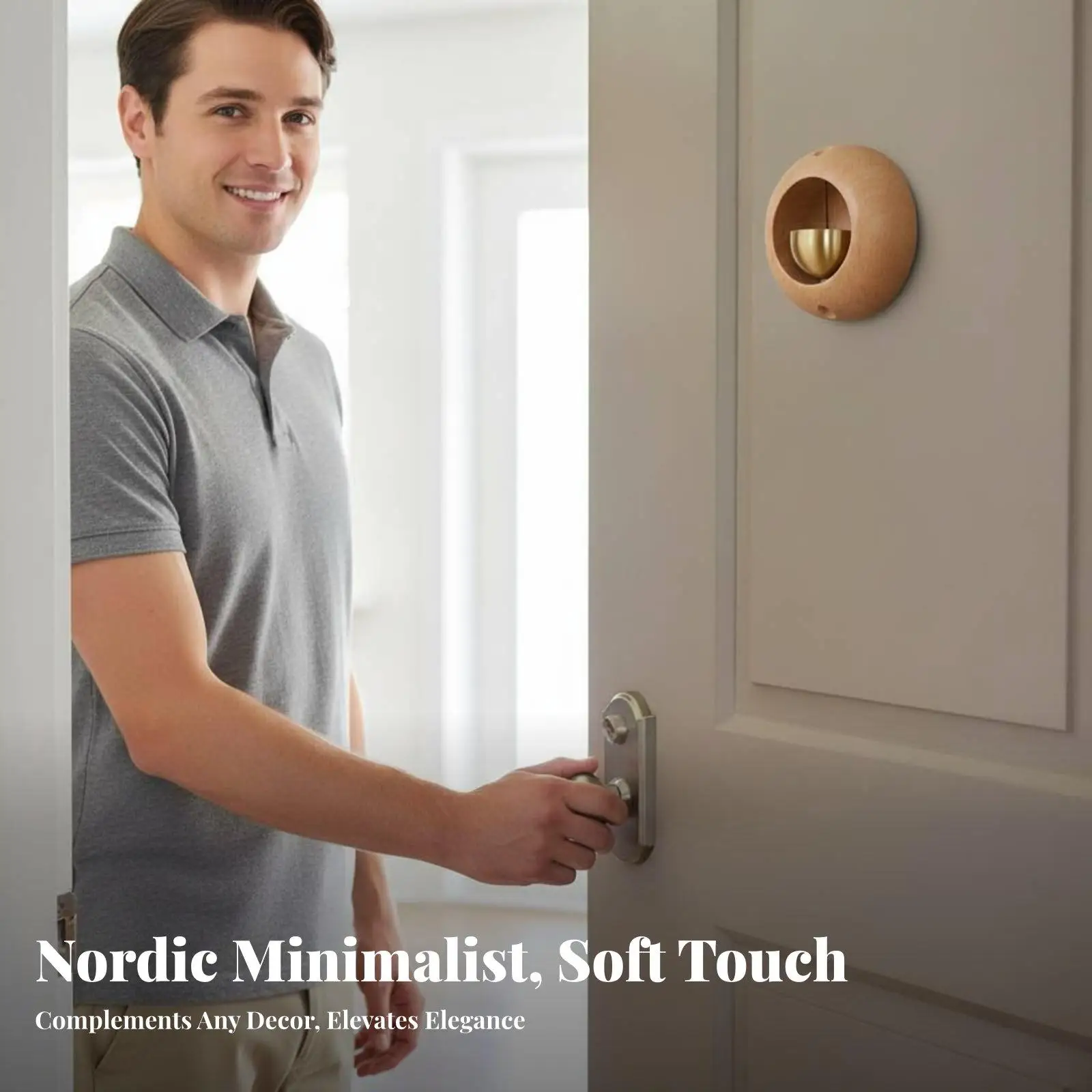 Minimalist Wooden Door Bell Chime for House Entry Beech Brass Gong Decorative Door Sound Alert