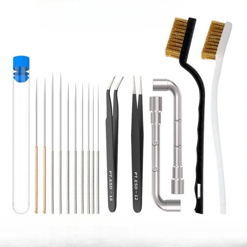 3D Printer Accessory 17‑Pcs Cleaning Kit Brushes Tweezers 6‑7mm Hole‑Through Wrench Maintenance Tool Set