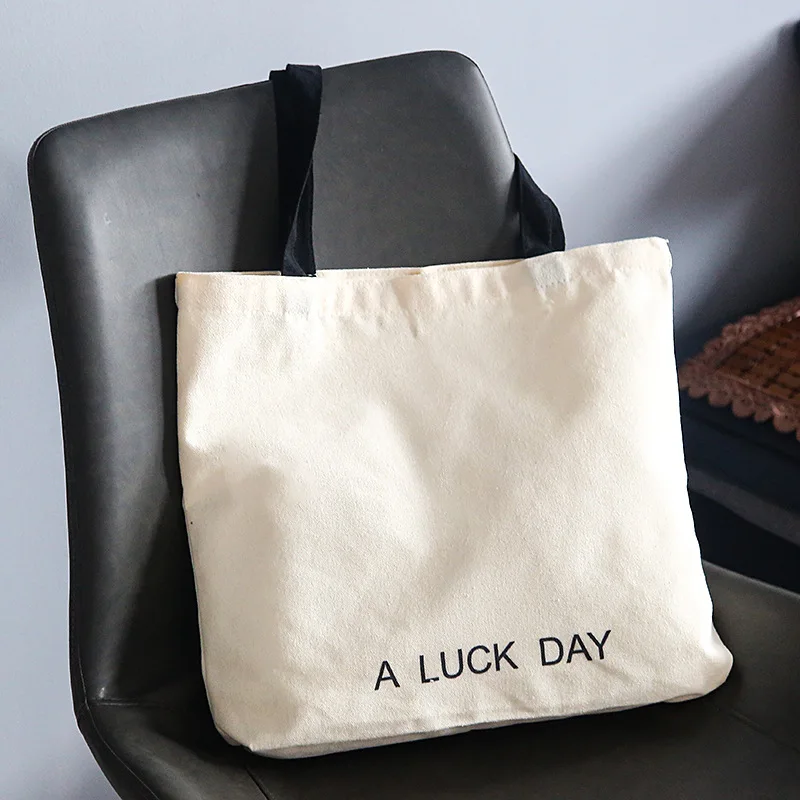 Custom  Canvas Bag Simple Style Japanese Shopping Bag Arabica Shoulder Bag Lucky Day Handbag Eco Canvas Bag Women