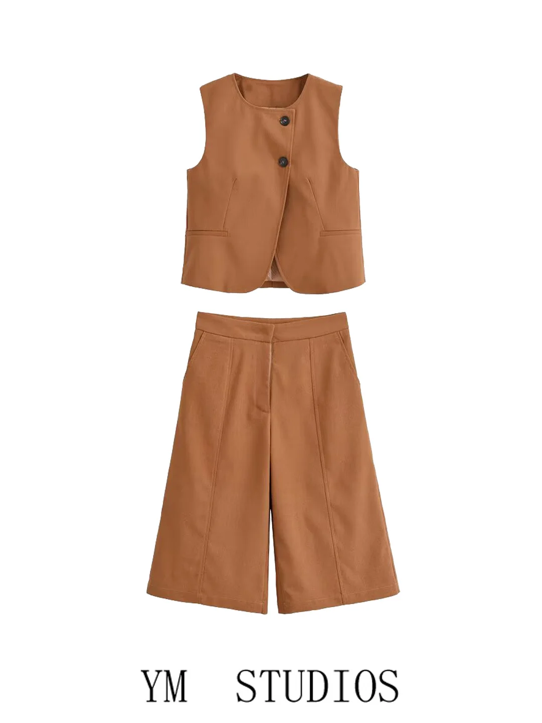 American Style Sleeveless Double Breasted High Waist Vest Women's Elegant High Waist Large Middle Pants Set Fashionable