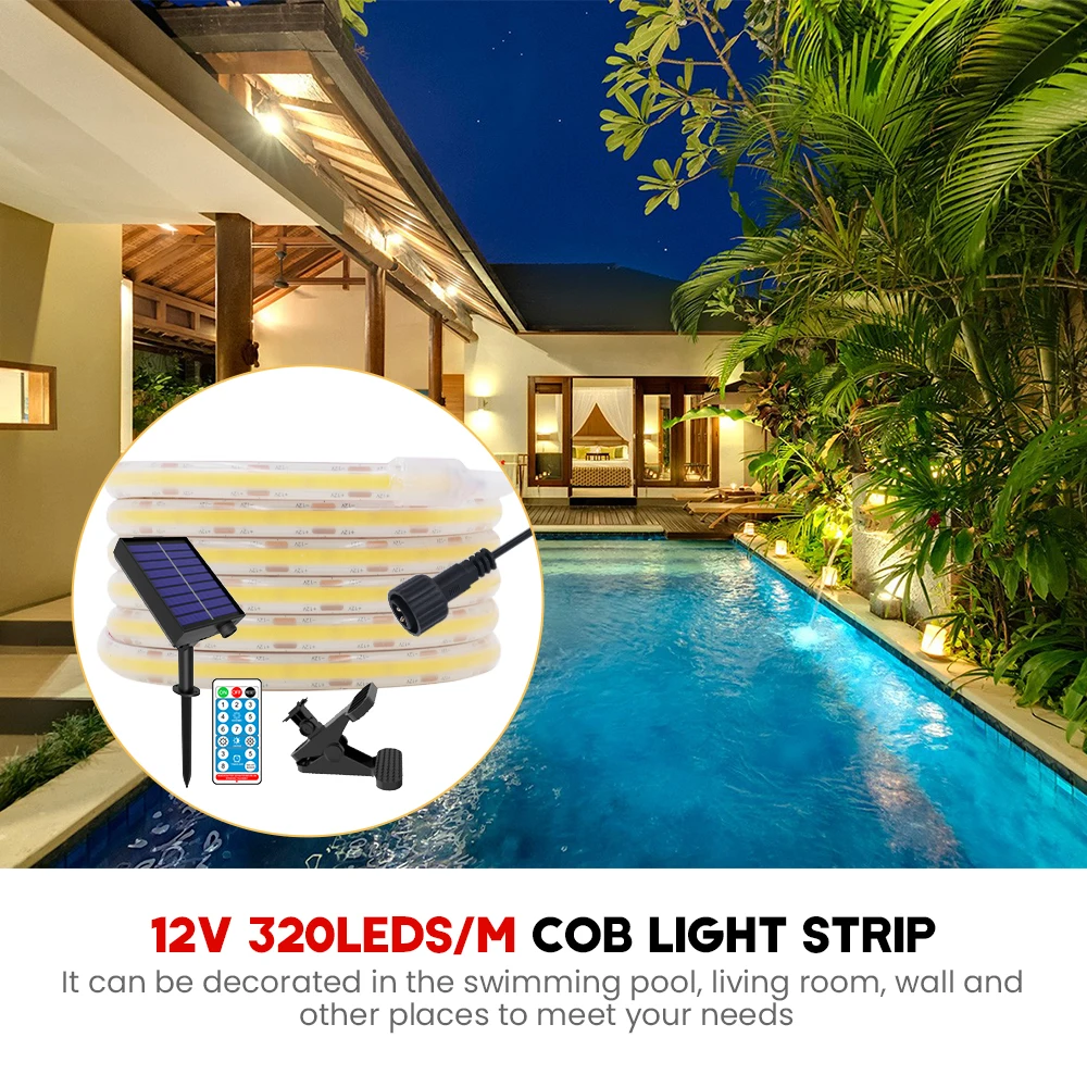 IP68 Waterproof COB LED Strip Solar Light 12V 320Leds/m FOB LED Tape RA90 3000K 4000K 6000K High Density Outdoor Linear Lighting