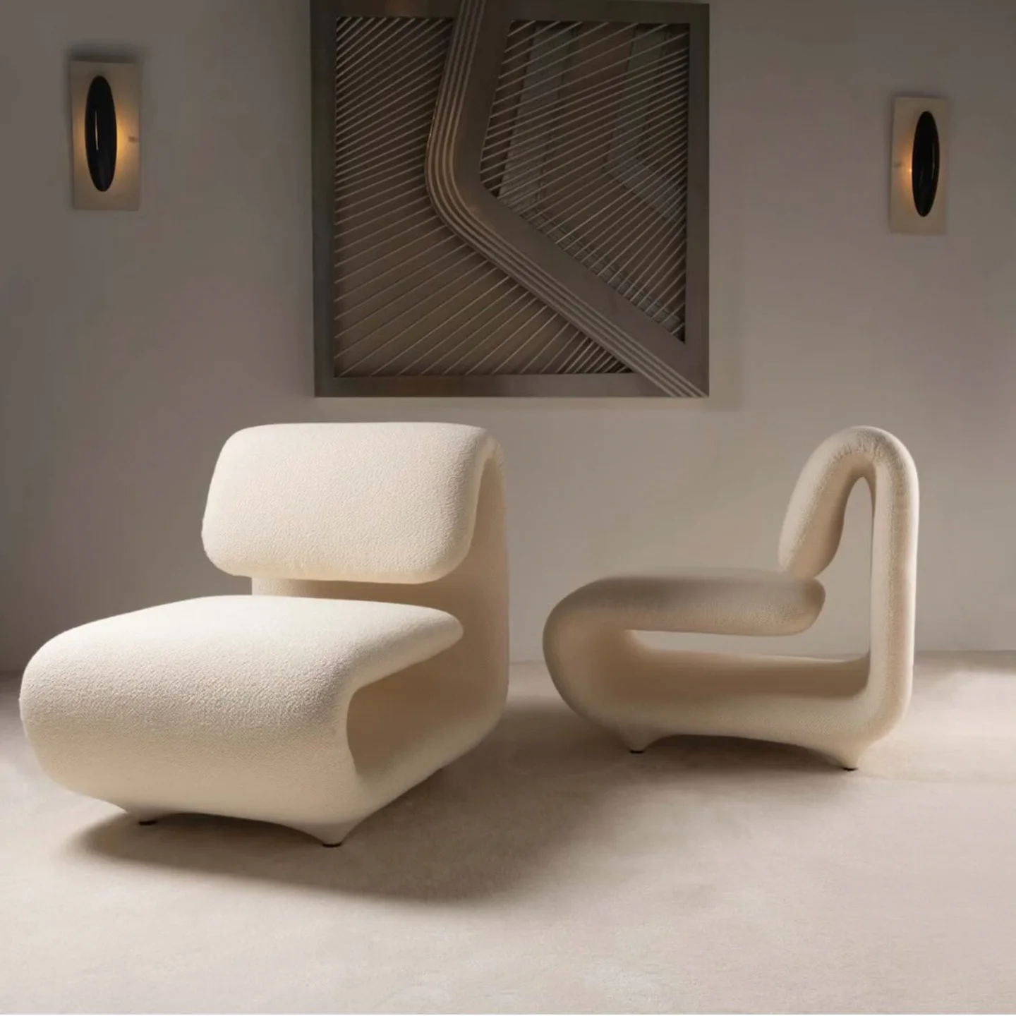 French cream retro medieval style living room curved special-shaped fabric single sofa chair