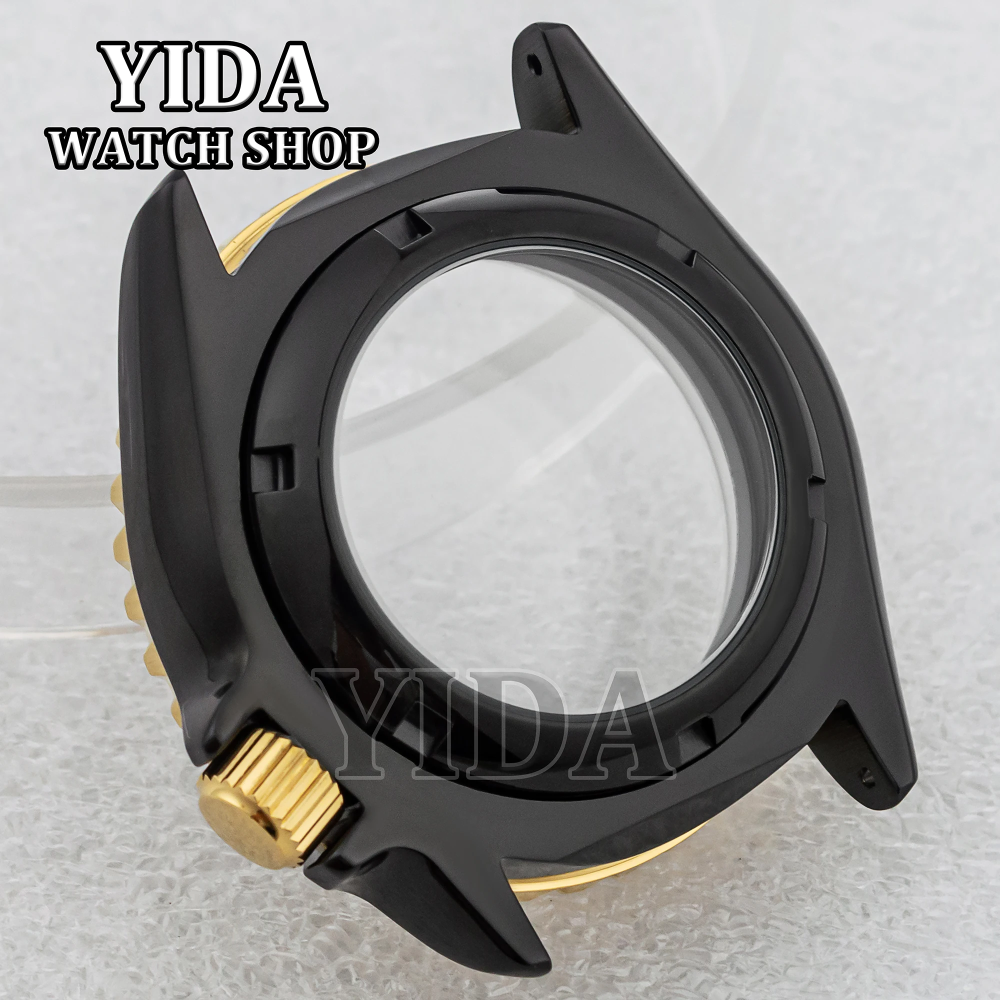 42 ミリメートルメッキブラックゴールド時計ケースステンレス鋼ケースサファイアガラス 10ATM 防水 SKX007 NH35 NH36 自動運動