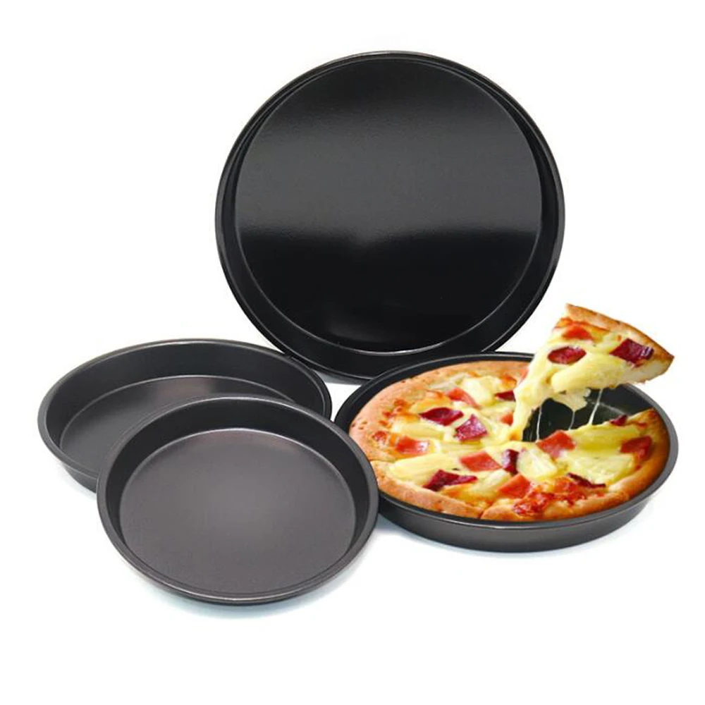 2PCS Thick Pizza Plate Round Shallow Dish Pizza Pan Tray Carbon Steel Non-stick Mold Baking Tool Baking Mould Pan 6 7 8 9 inch