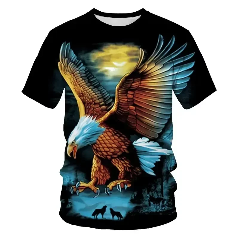 3D Digital Print Men T Shirt 2026 Soaring Eagle O Neck Short Sleeve Funny Animal Print Streetwear Summer Casual Loose Male