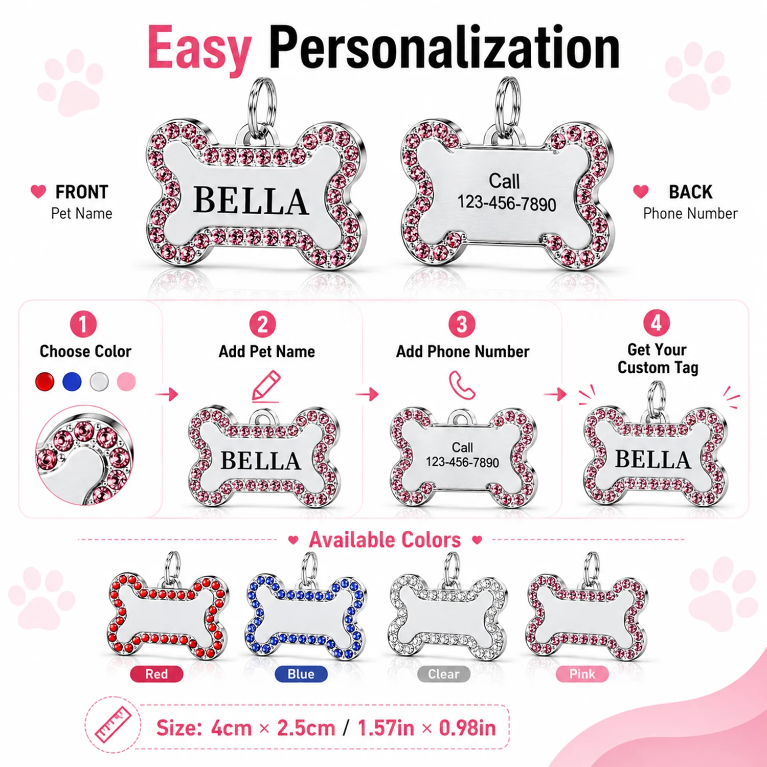 Custom Text Dog Tag Customized Name Pets Tag Bone Shape Laser Engraving Alloy Collar Pendant Personalized Name Dog Tags