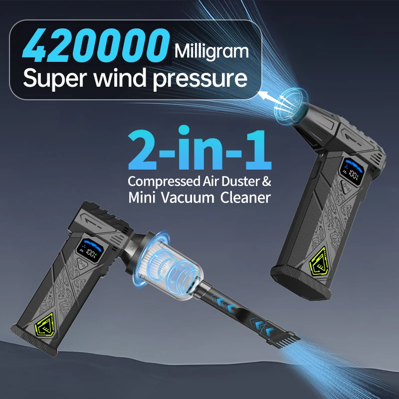 150000RPM Violent Turbofan, Wireless Turbo Blower and PortableCordless Vacuum Cleaner with LED Light And Smart Display Screen