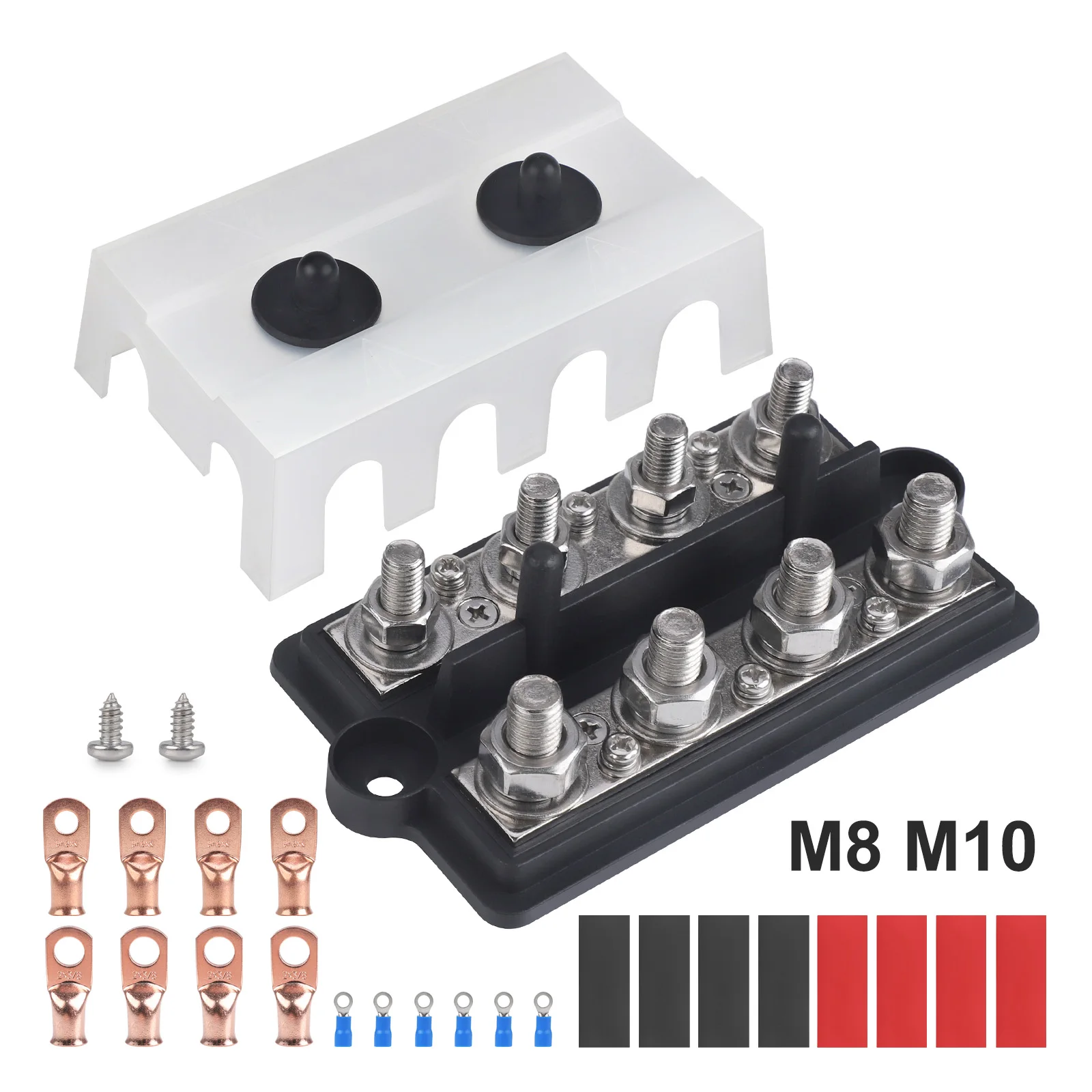 Picture 3: Heavy Duty Positive Negative Power Busbar 8 Way Bus Bar 12V-48V 250A DC Battery Terminal Studs Box M8 M10 Distribution Block Box