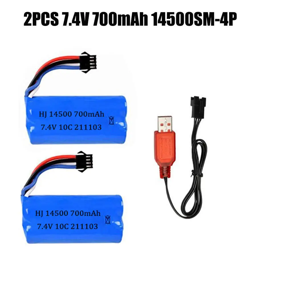 2x 7.4V 700mAh 14500 Li-ion Rechargeable Battery for RC Car Drift Monster Truck