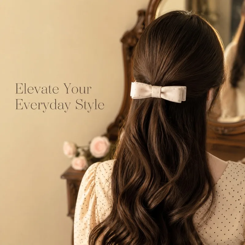 Sweet Star Print Fabric Bow Hair Clip Women Vintage Bowknot Barrettes Daily Dating Photograph Hair Accessories