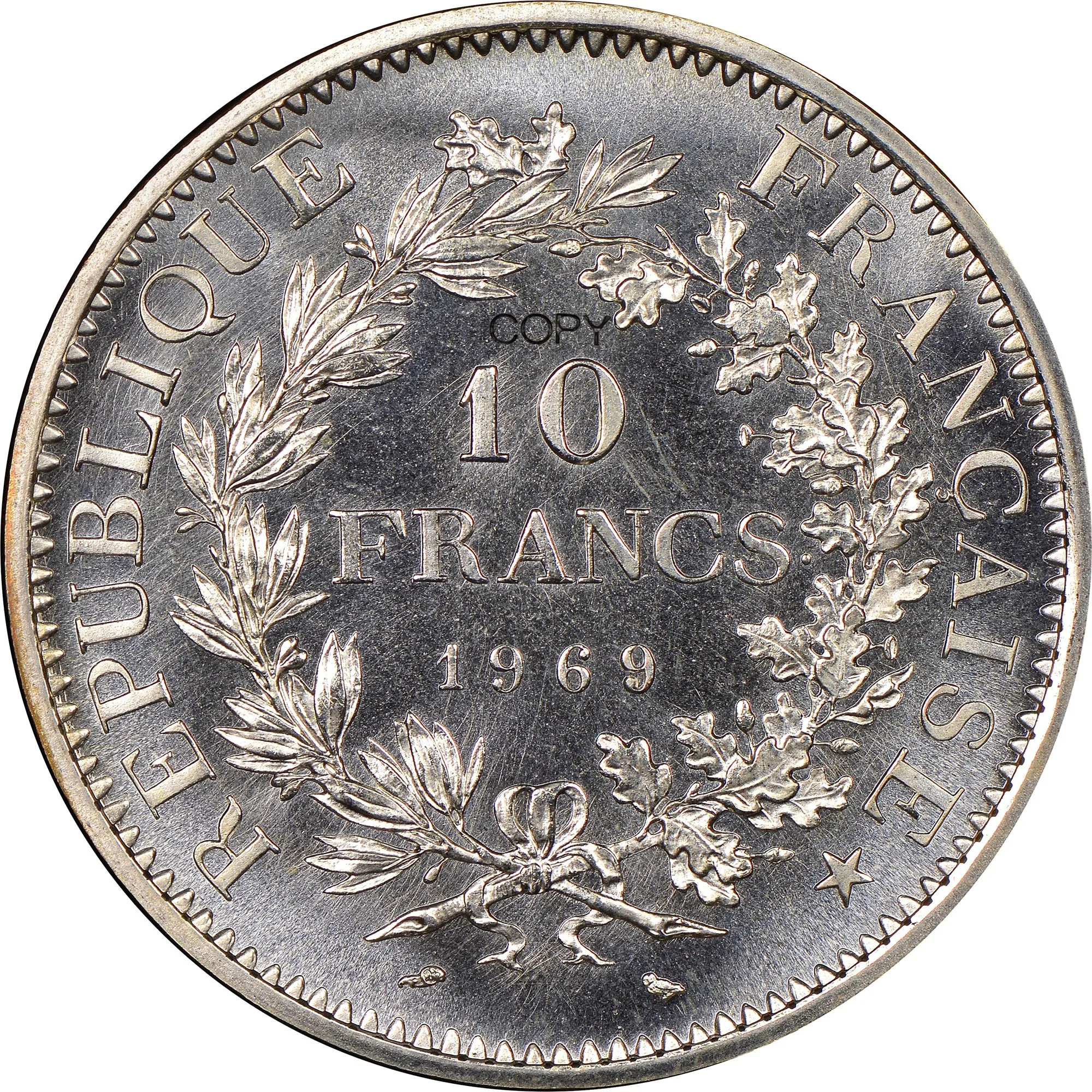 France Metropolitan 1969 10 Francs Fifth Republic Cupronickel Plated Silver Copy Coin Liberty Commemorative