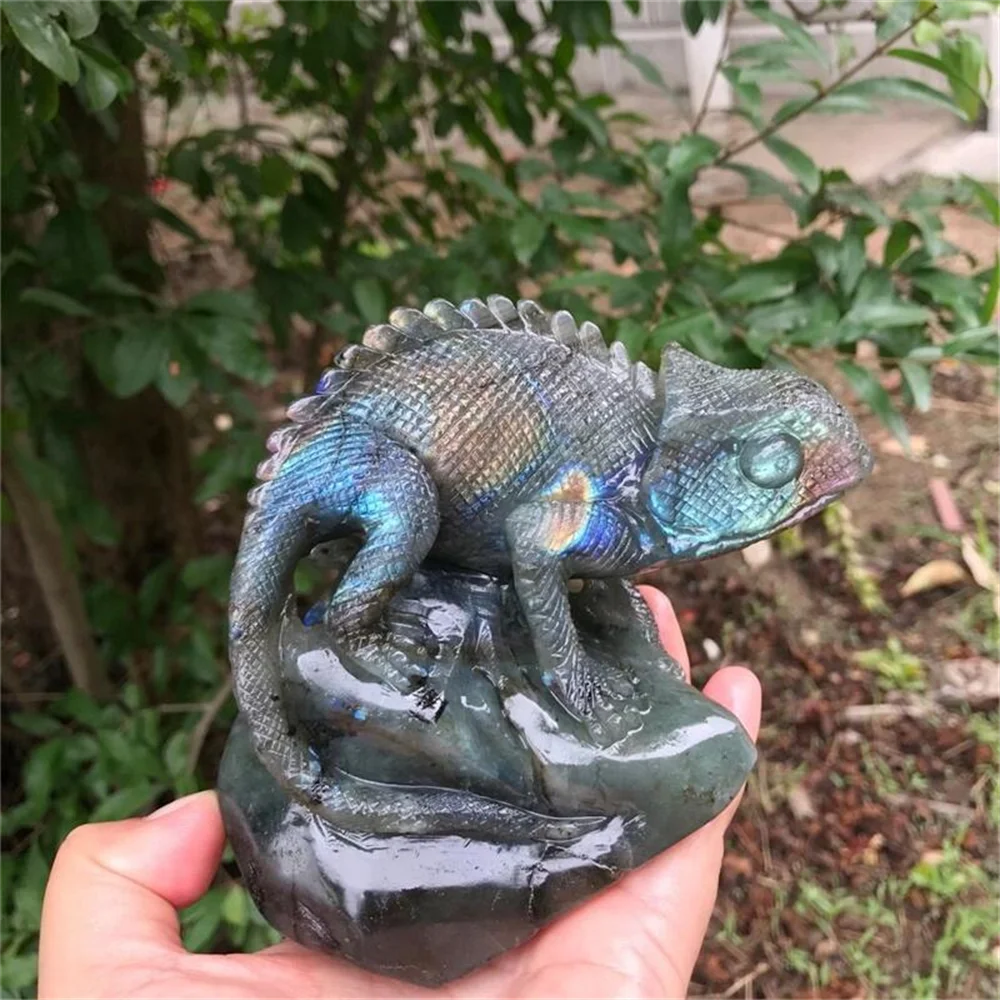 

Natural Labradorite Lizard Carved Statue Room Ornament Healing Crystal Reiki Animal Figurine Gemstone Home Decor 1pcs