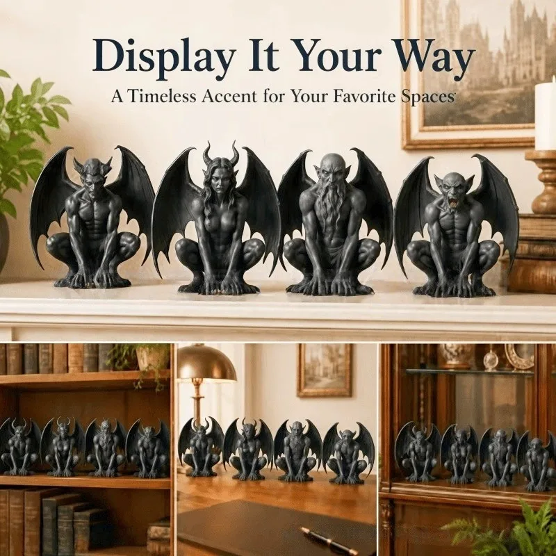 Gargoyle Stone-Effect Statue Ornament Spooky Gothic Resin Craft Year-Round Halloween Decor Chimeric