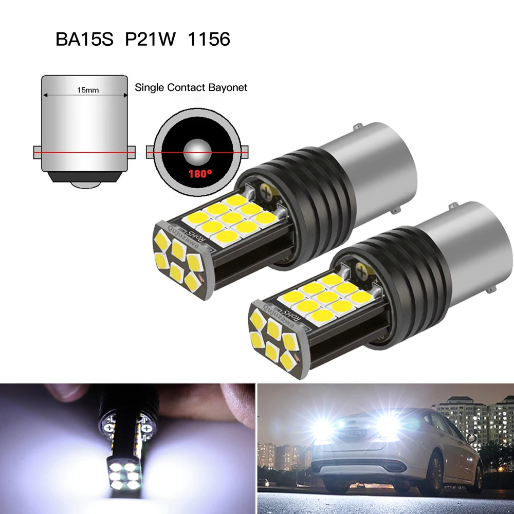 2pcs P21W LED Canbus Reverse Light Bulbs BA15S 1156 R5W R10W 5008 Backup Lamps for Ssangyong Musso Sports Korando Rodius Stavic