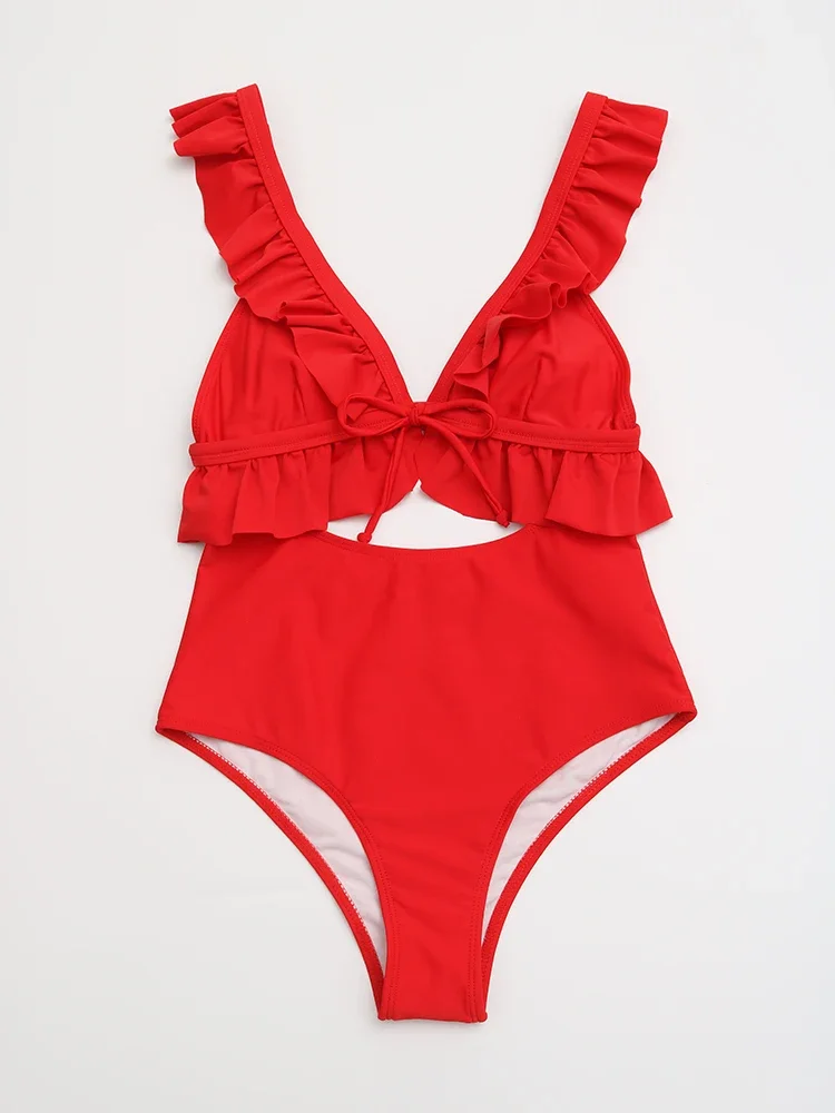 2023 Nuovo Ruffle Sexy Costume intero femminile Plus Size Costumi da bagno Donna Monokini Bagnanti Costumi da bagno Beachwear Swim Ladies XXL