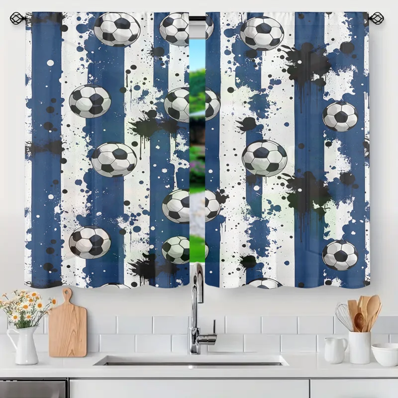Waterproof Soccer Shower Curtain Blue White Stripes Football Sport Theme Bathroom Wall Decor Panel Gift for Man House Home Accen