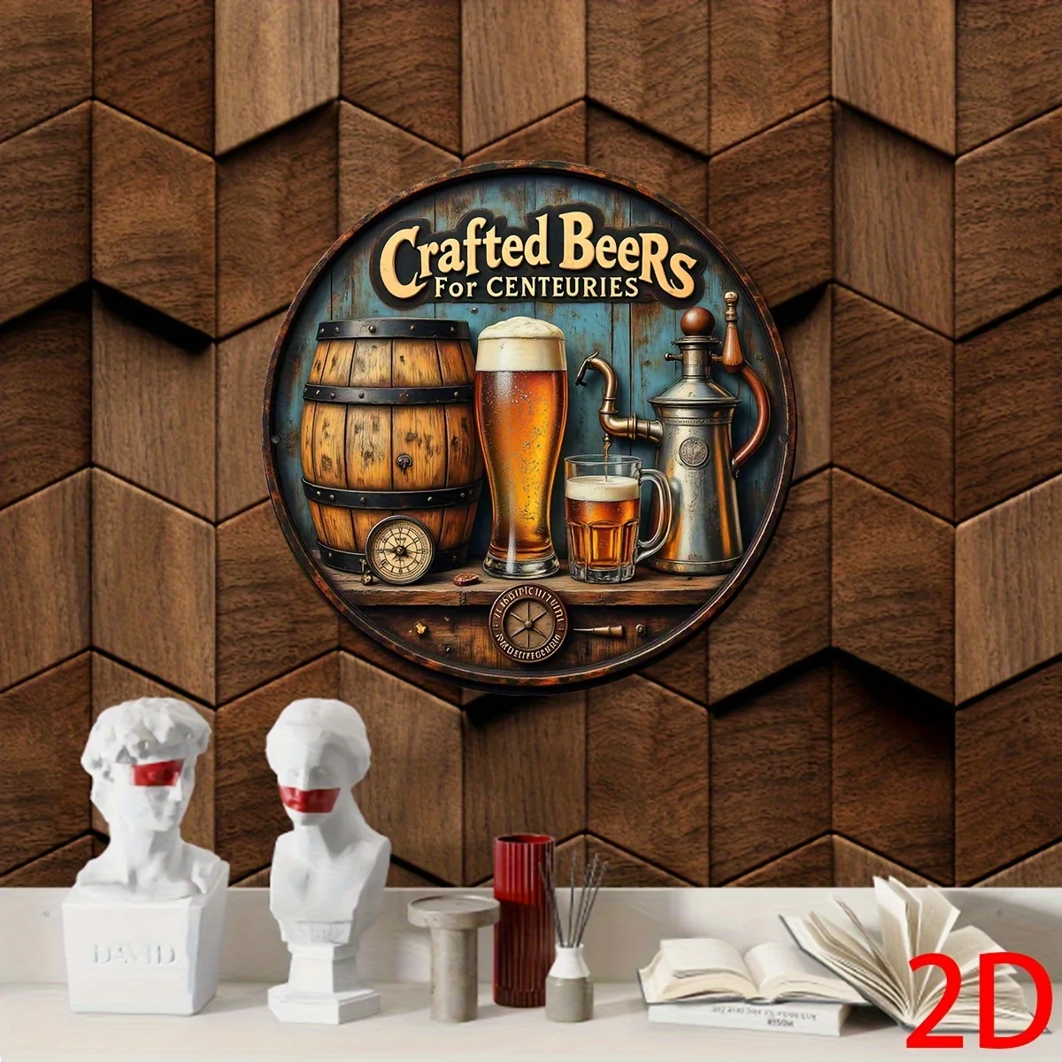 2D Flat - 2D, 1pc, Wooden round Decorative Painting, Craft Beer Vintage Wooden Signs, Suitable for Bar Decoration, Restaurant De