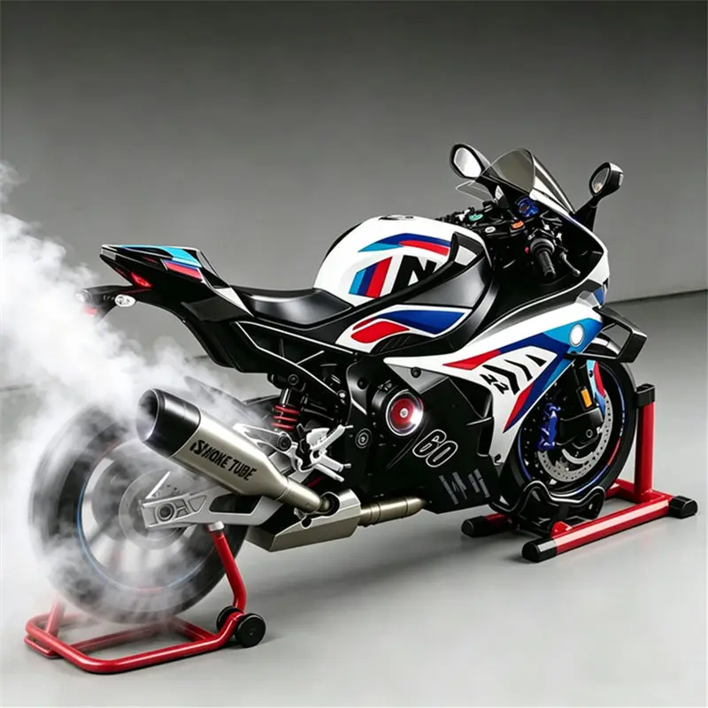 Key Start 1:9 M1000RR S1000RR Legierung Sportmotorrad Druckguss Rennmotorrad-Modell mit Sound, Licht und Sprühfunktion Kinderspielzeug Geschenk
