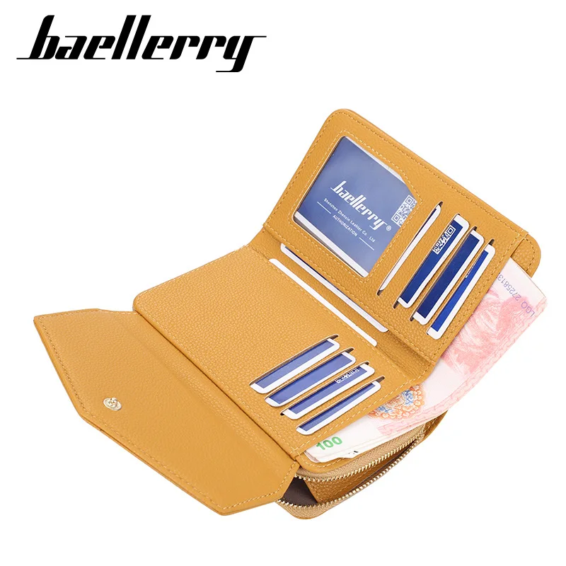 Baellerry-Carteira de couro para mulheres, porta-cartões, porta-moedas preto, carteiras verdes, qualidade superior, moda média