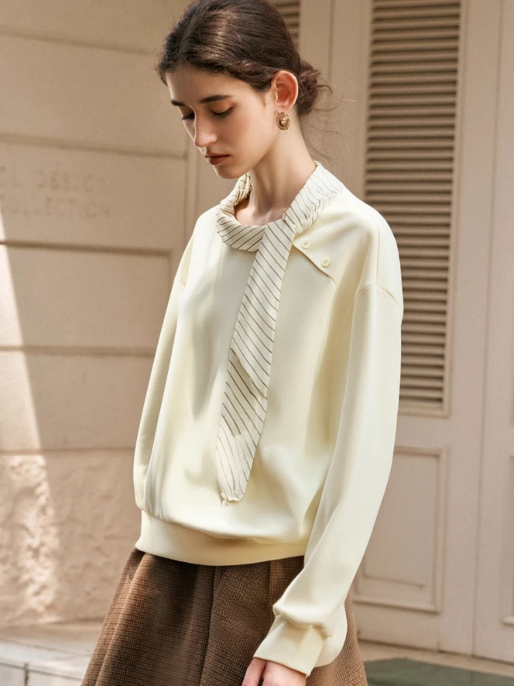 OLrain Women's Sweatshirts Solid Tie-collar Long Sleeve Pullovers 2025 Autumn New in French Style Female Clothing M57QR000169