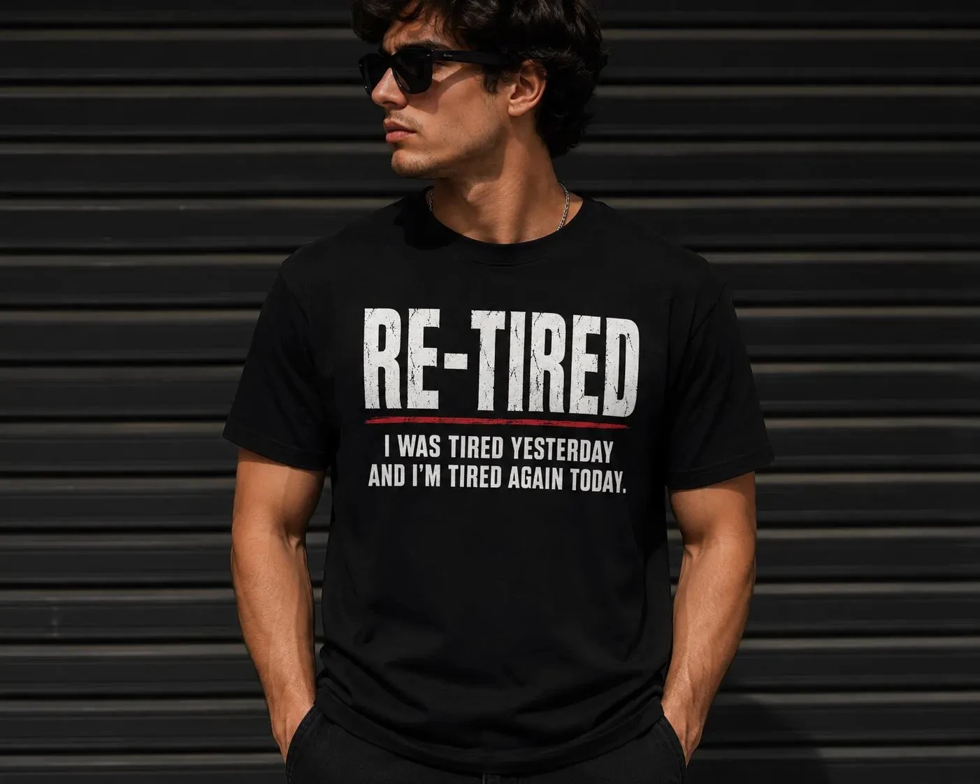 Summer High-quality Fashionable Men's and Women's T-shirts RE-TIRED Funny Sarcastic Graphic Tee | Humorous Vintage Texture Shirt