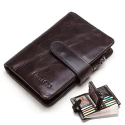 CONTACT'S Genuine Leather Men Short Wallets Hasp Bifold Card Holder Money Clip Coin Purse Retro Male Mini Wallets High Quality