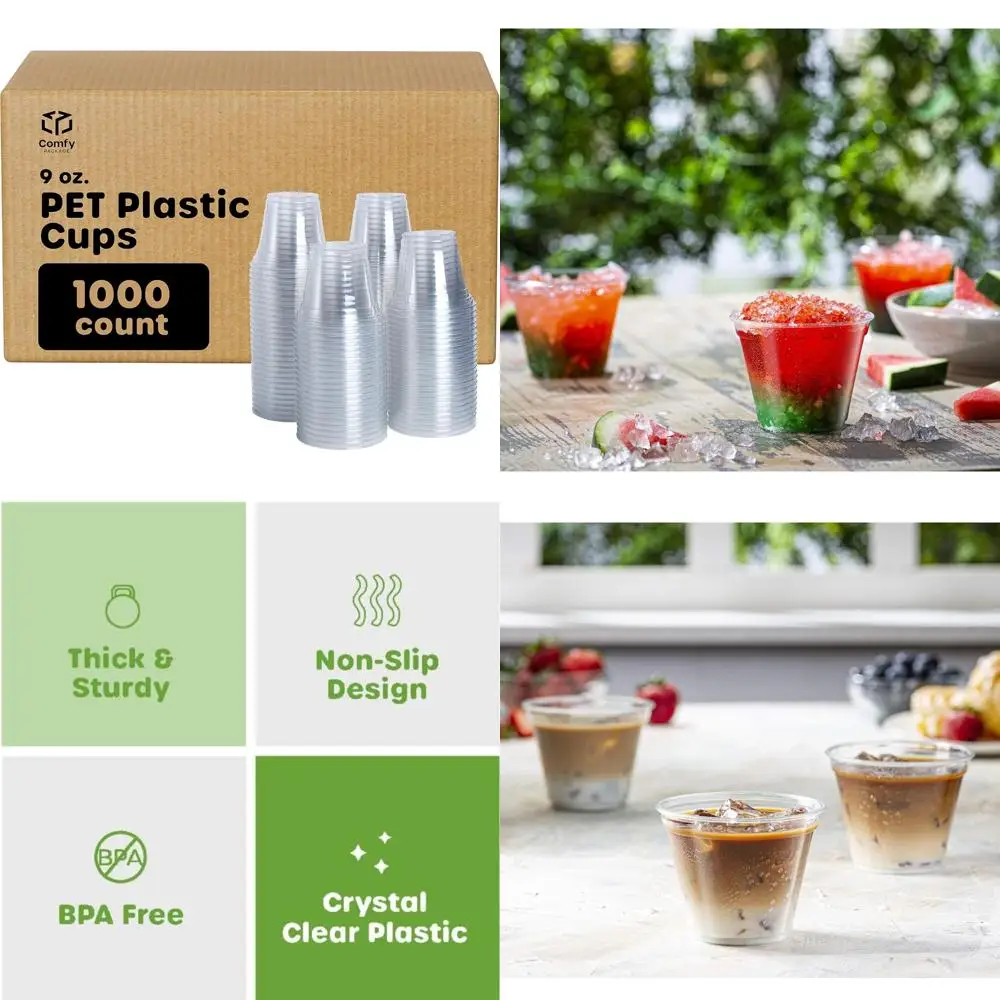 

Удобная упаковка [футляр из 1000 штук по 9 унций. Хрустальные пластиковые стаканчики из ПЭТ для вечеринок — идеально подходят для холодных напитков, смузи и вечеринок