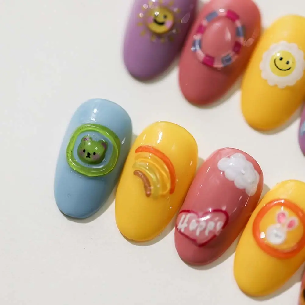 Jelly Cartoon Nail Stickers, Padrão De Sorriso, Em Forma De Borboleta, Decalques De Unhas De Urso, Padrão De Sobremesa De Bolo, Coração Do Amor