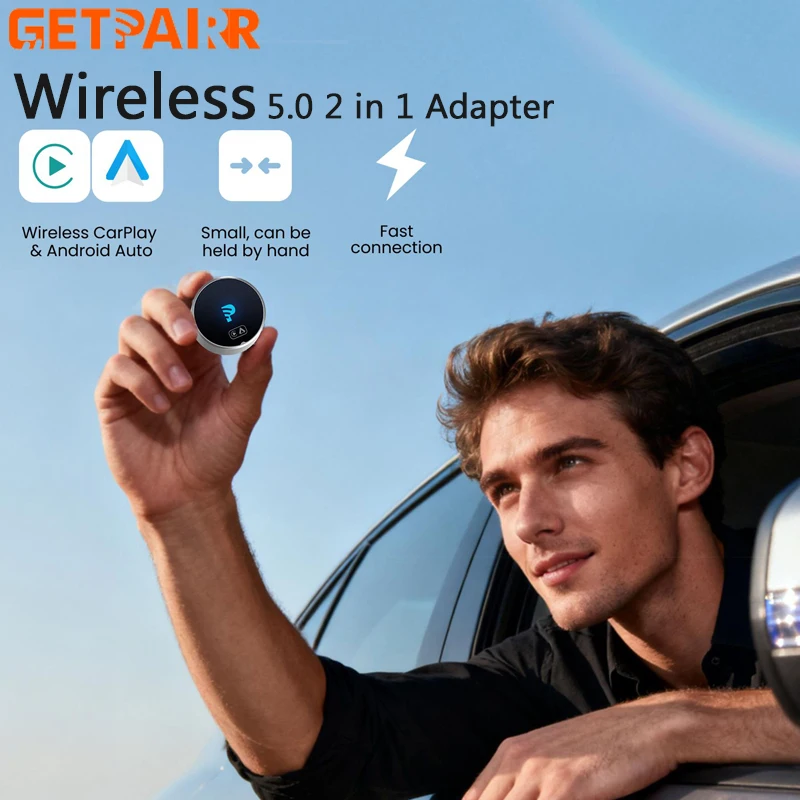 

GetPairr 2.0 Mini Wireless CarPlay Android Auto Adapter Plug and Play 5.0 WiFi Dongle Fast Connect for 98% of cars